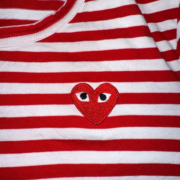 Commes Des Garcons Play Women's Big Red Heart Striped Red/White Size L - Picture 3 of 8